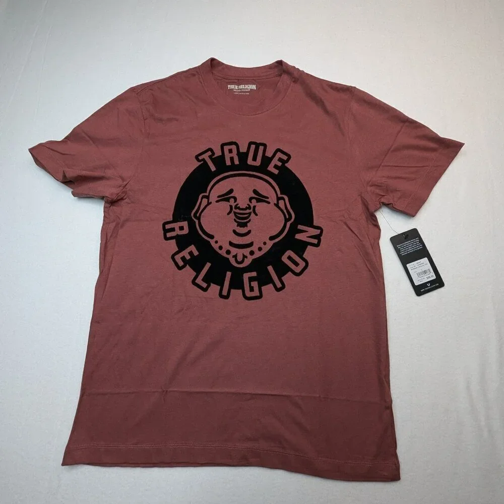 NWT True Religion Mens Sangria Cotton Buddha Face SS Tee Graphic T-Shirt $59